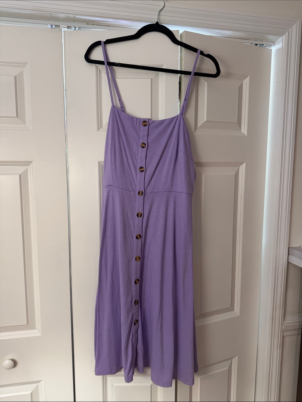 Amazon Lavender Button-Front Spaghetti Strap Midi Dress